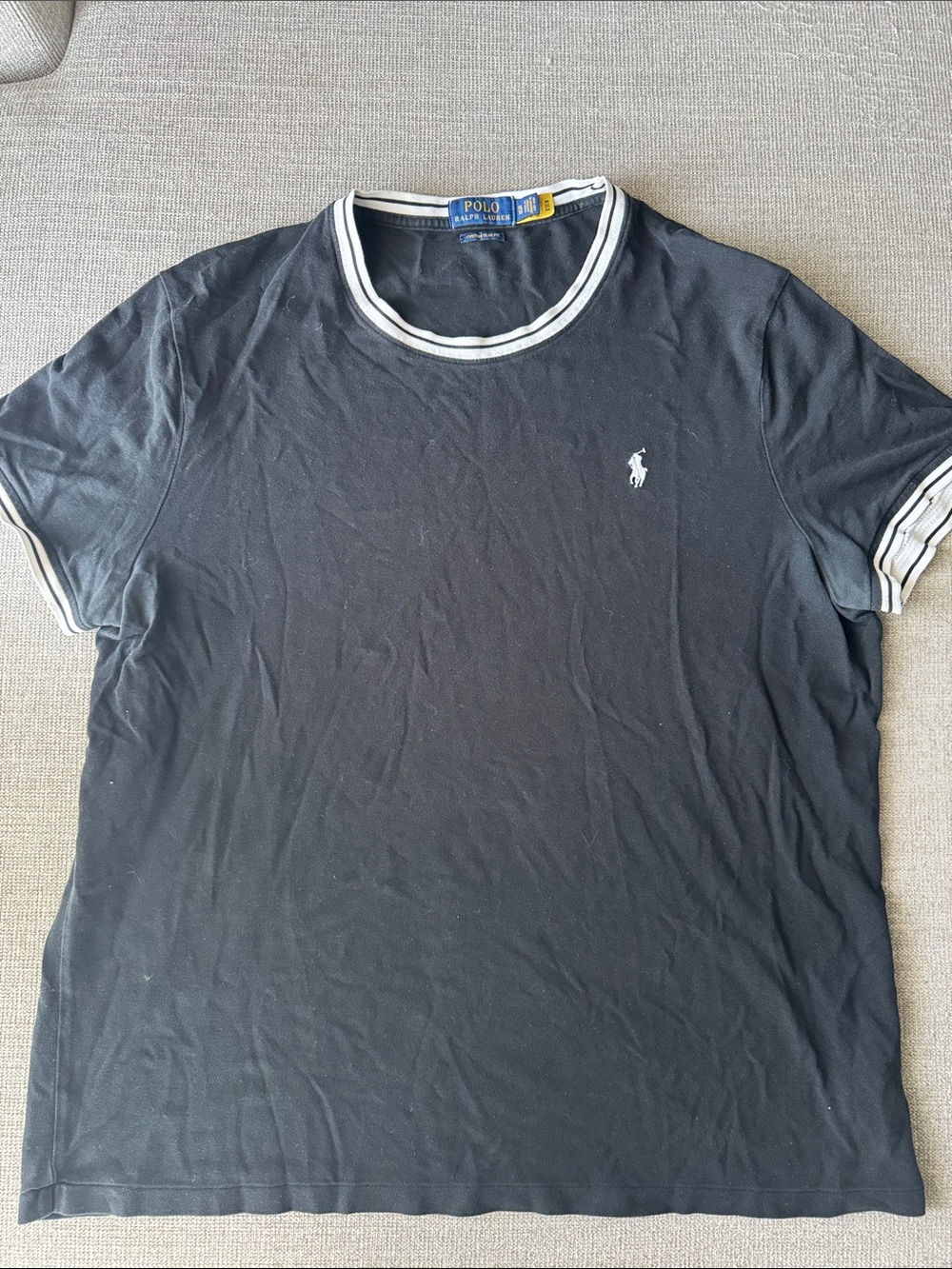 Polo by Ralph Lauren Black Short-Sleeve Ringer Tee with White Trim Size XL